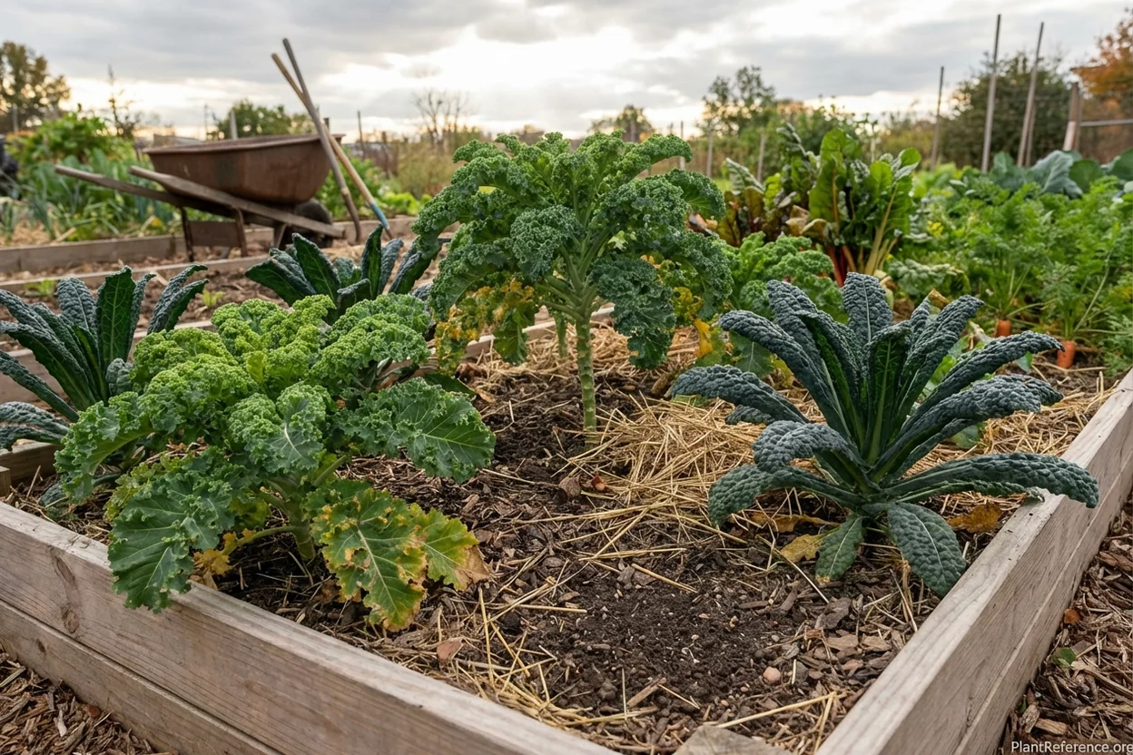 Properly spaced mature kale plants in Philadelphia garden showing 12-inch spacing