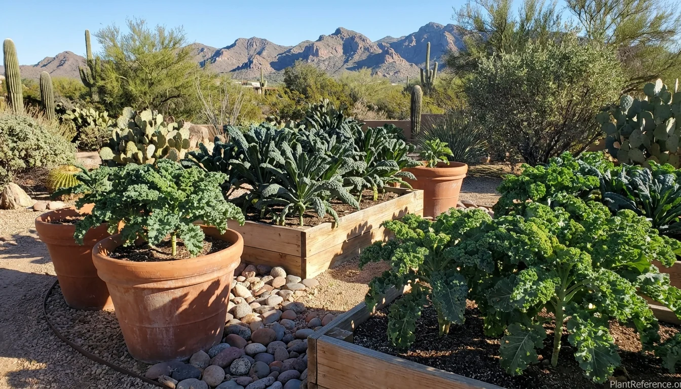 Kale growing in Phoenix desert garden during optimal winter planting season