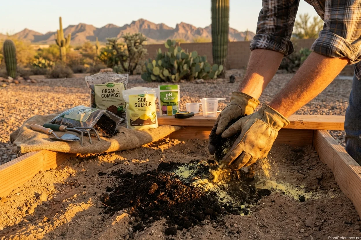 Desert soil preparation for kale growing in Phoenix with organic amendments
