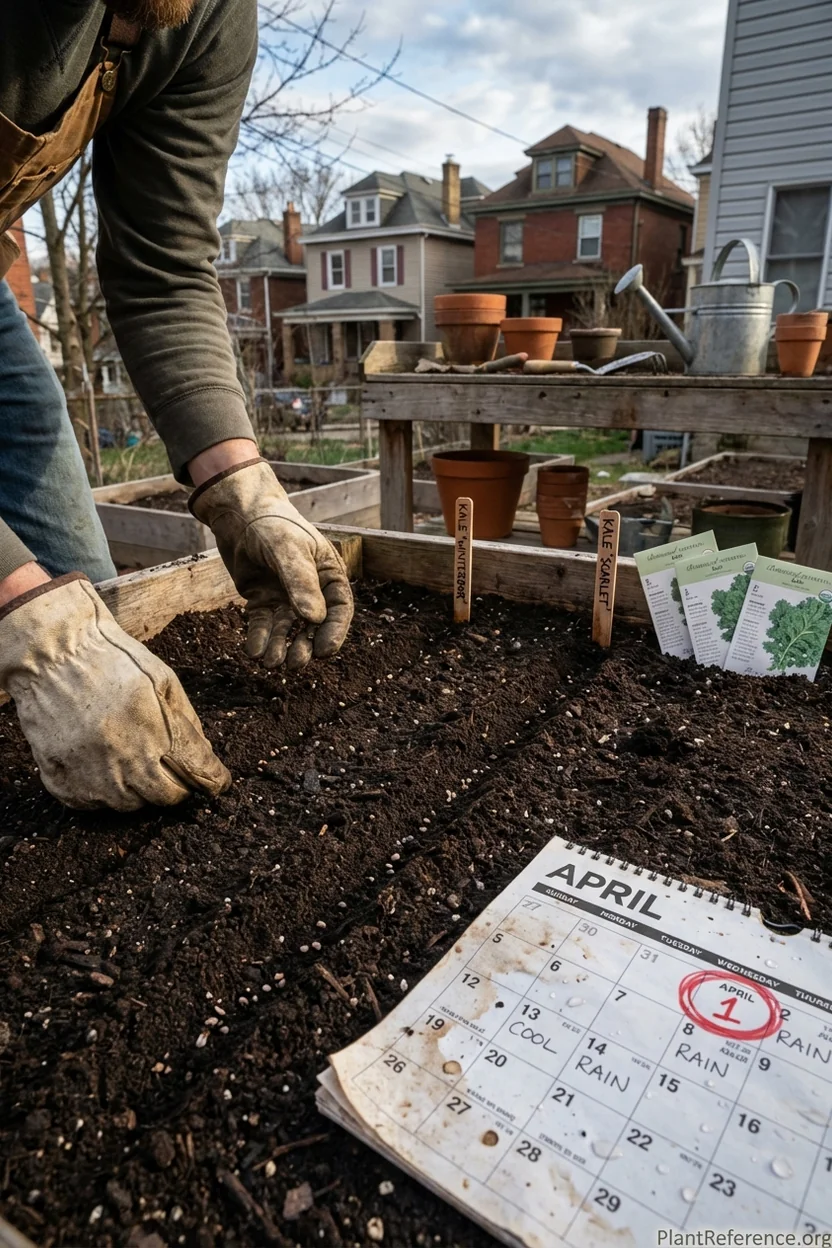 Planting kale seeds Pittsburgh April calendar showing best dates Zone 6b