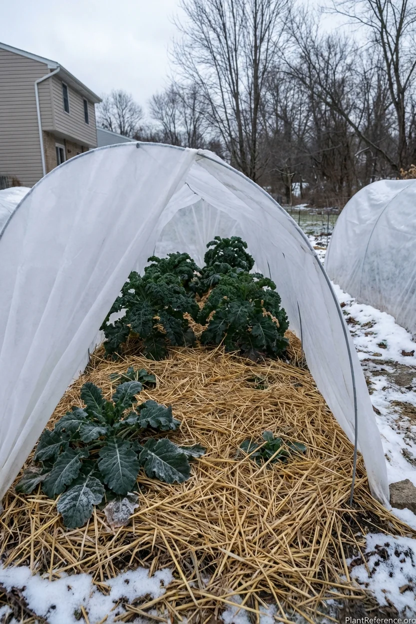 Kale winter protection Pittsburgh Zone 6b row covers mulch overwintering