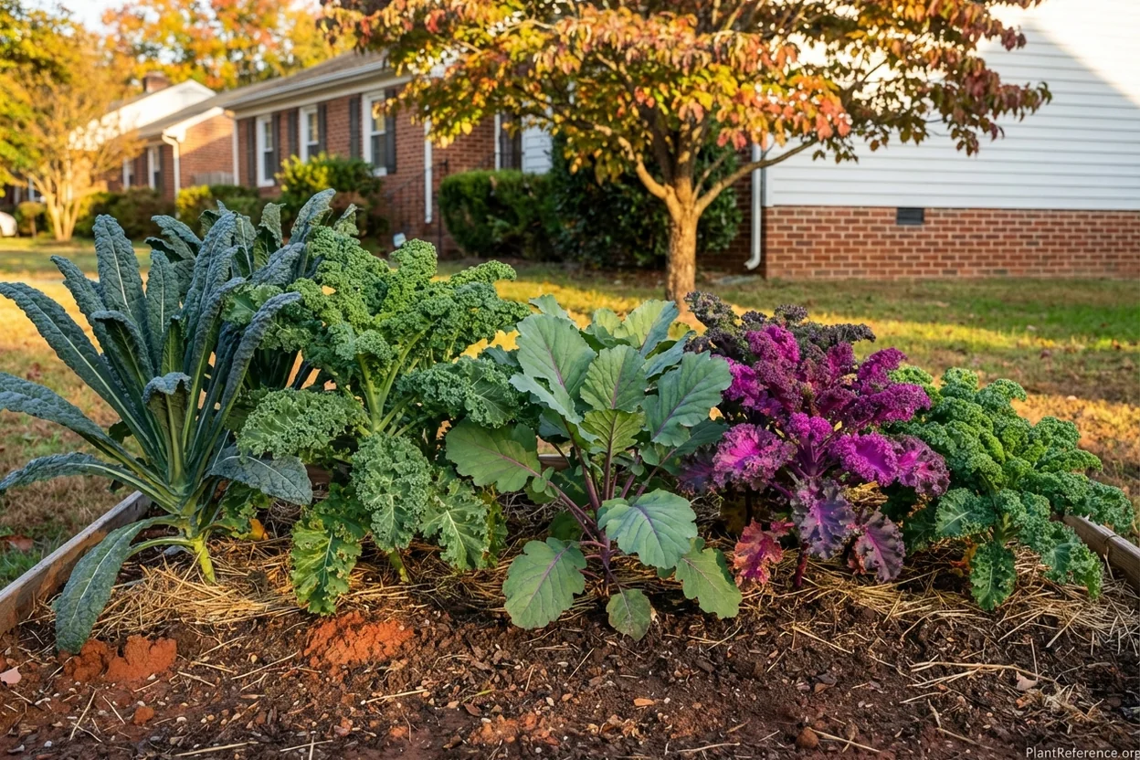 Five kale varieties Lacinato Winterbor Red Russian Redbor Vates growing Richmond Zone 7b garden