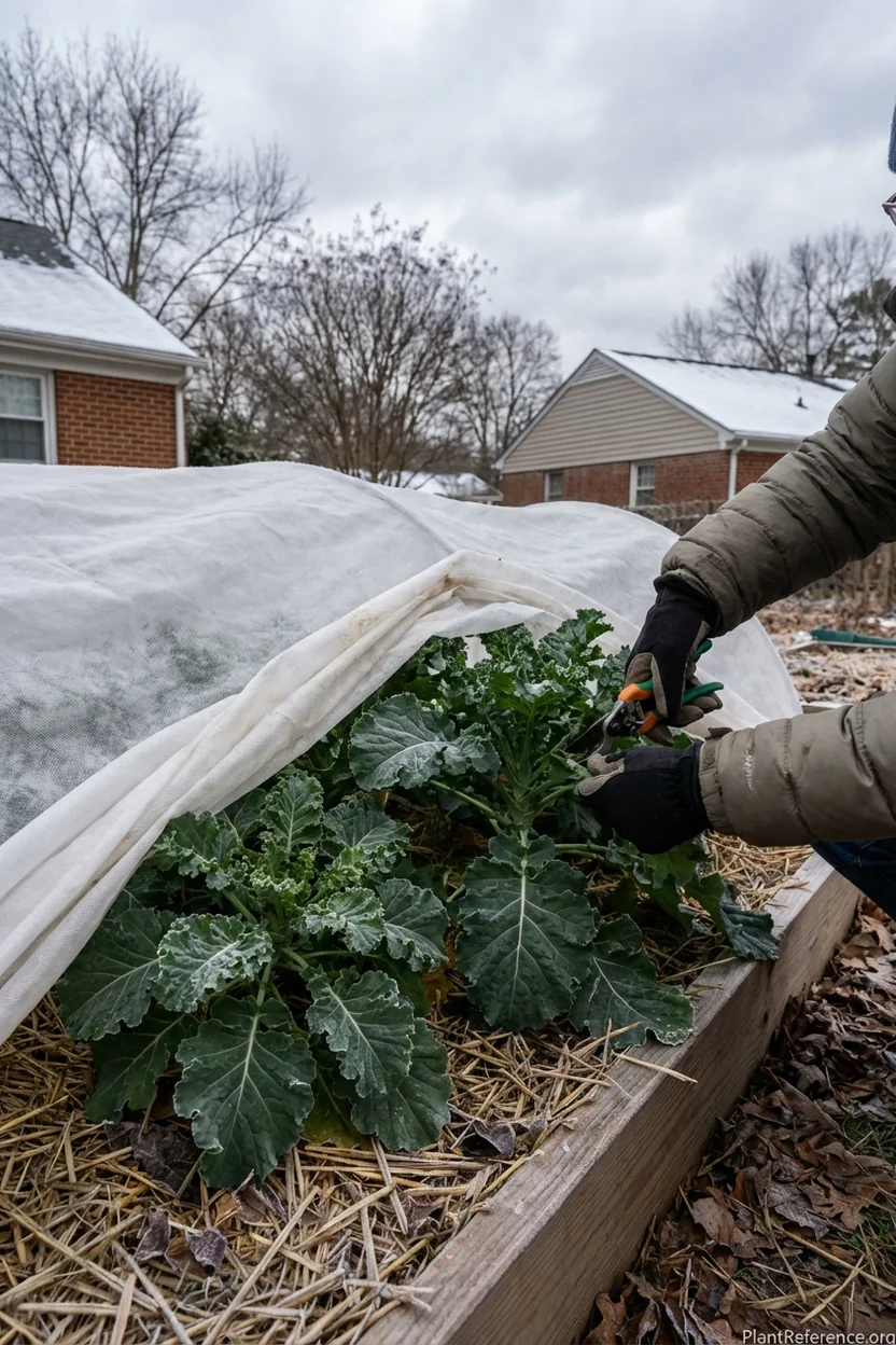 Richmond kale winter harvest Zone 7b overwintering frost protection row cover Virginia