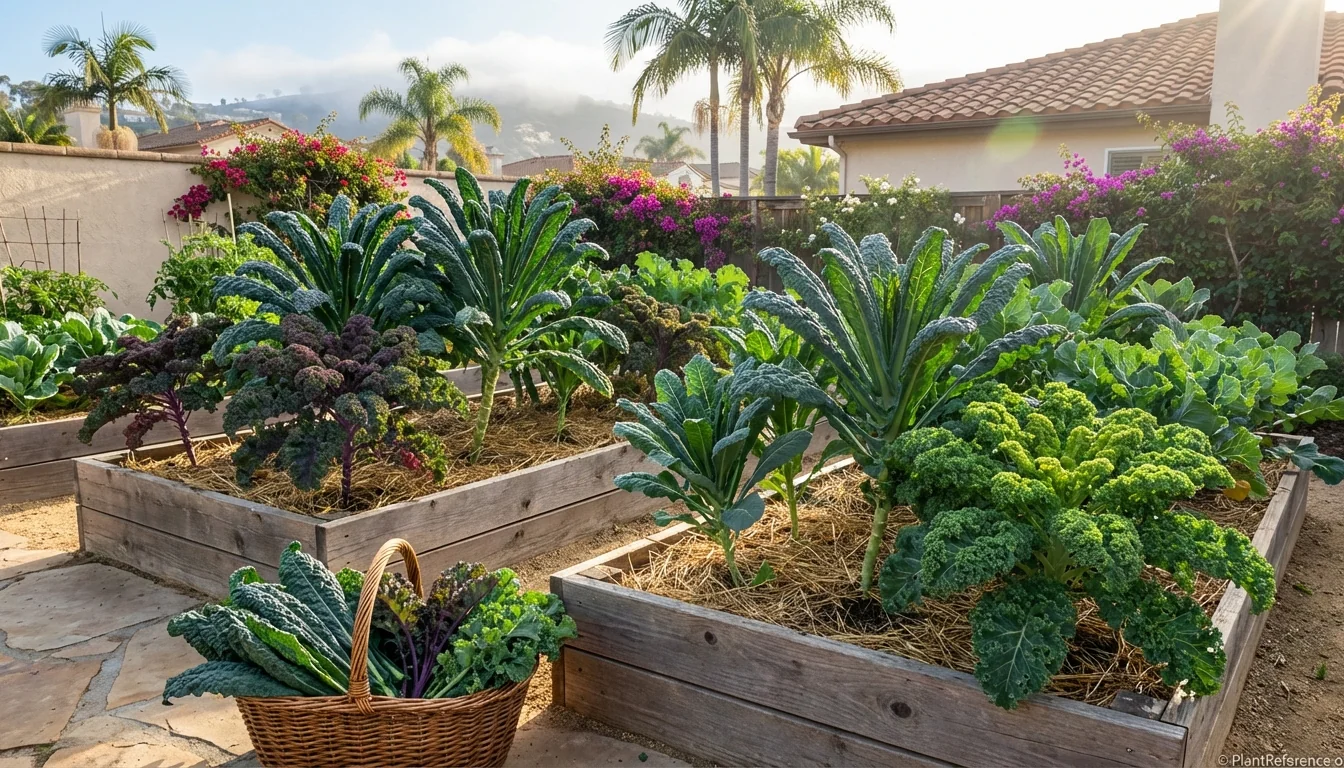 Thriving kale garden in San Diego showing year-round growing potential in Zone 10b climate