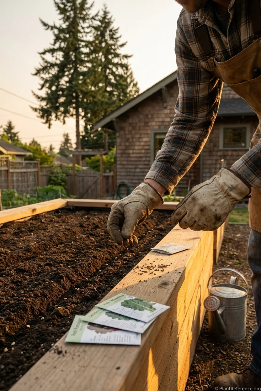 Planting kale seeds in Seattle garden during August for fall winter harvest