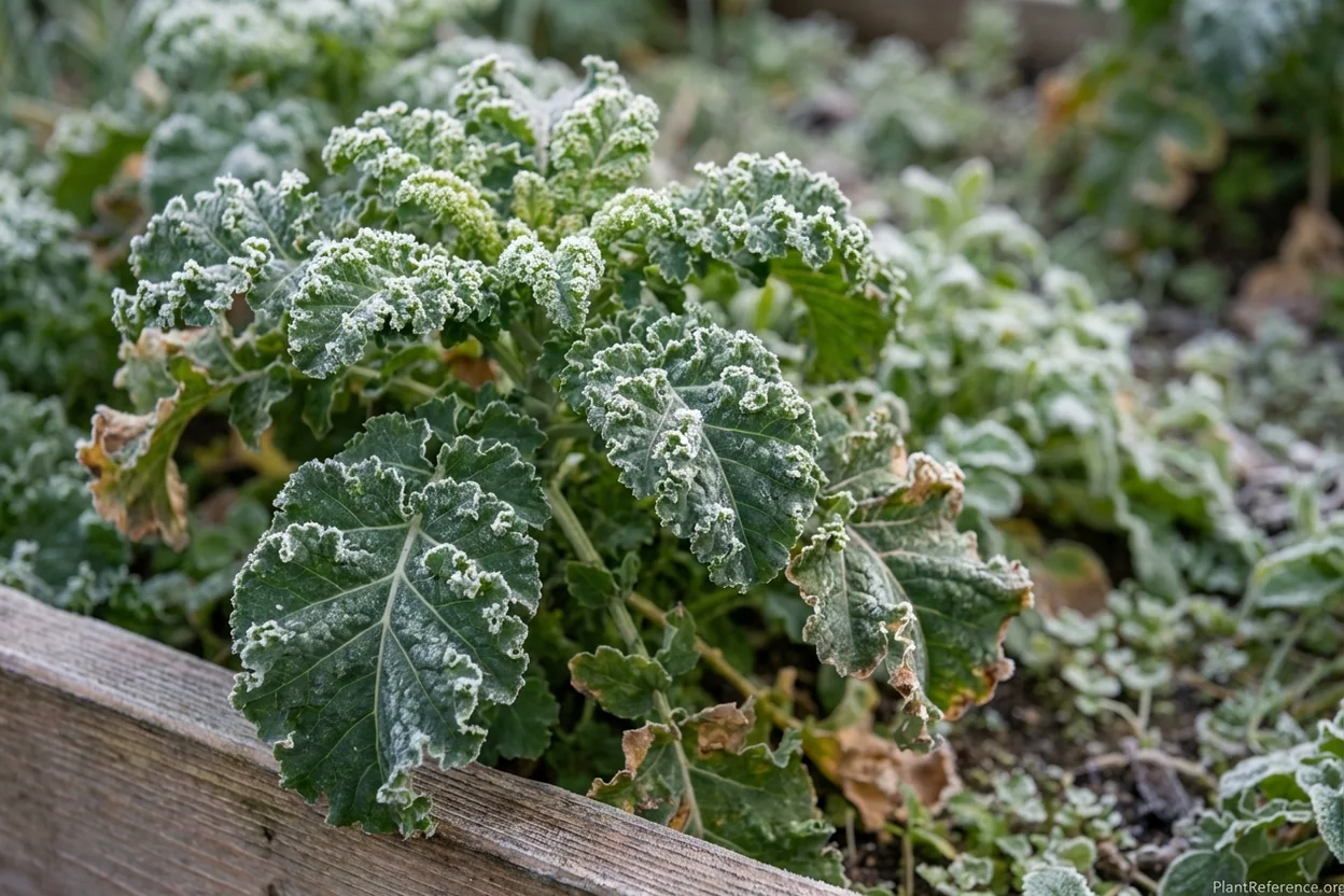 Kale leaves in Seattle garden after first frost showing improved sweetness and flavor