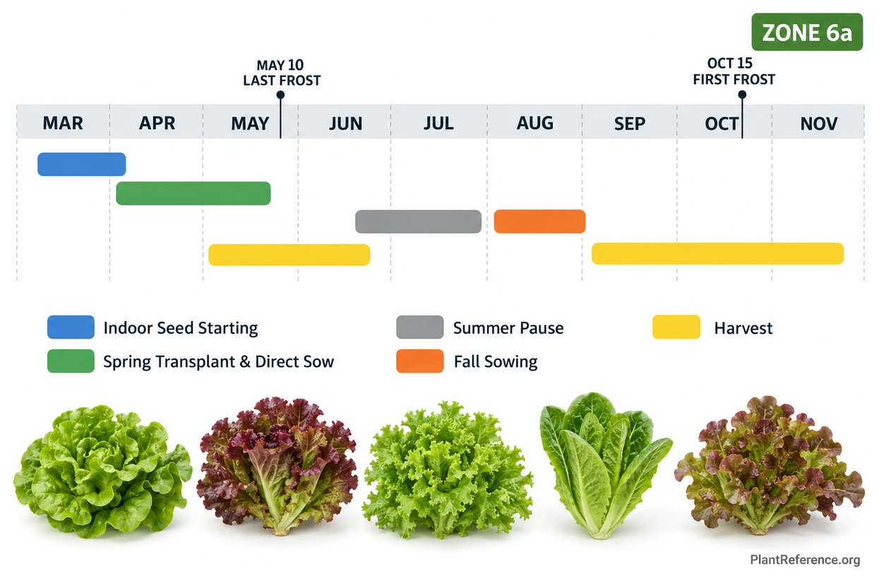 Chicago lettuce planting calendar showing spring and fall windows for Zone 6a