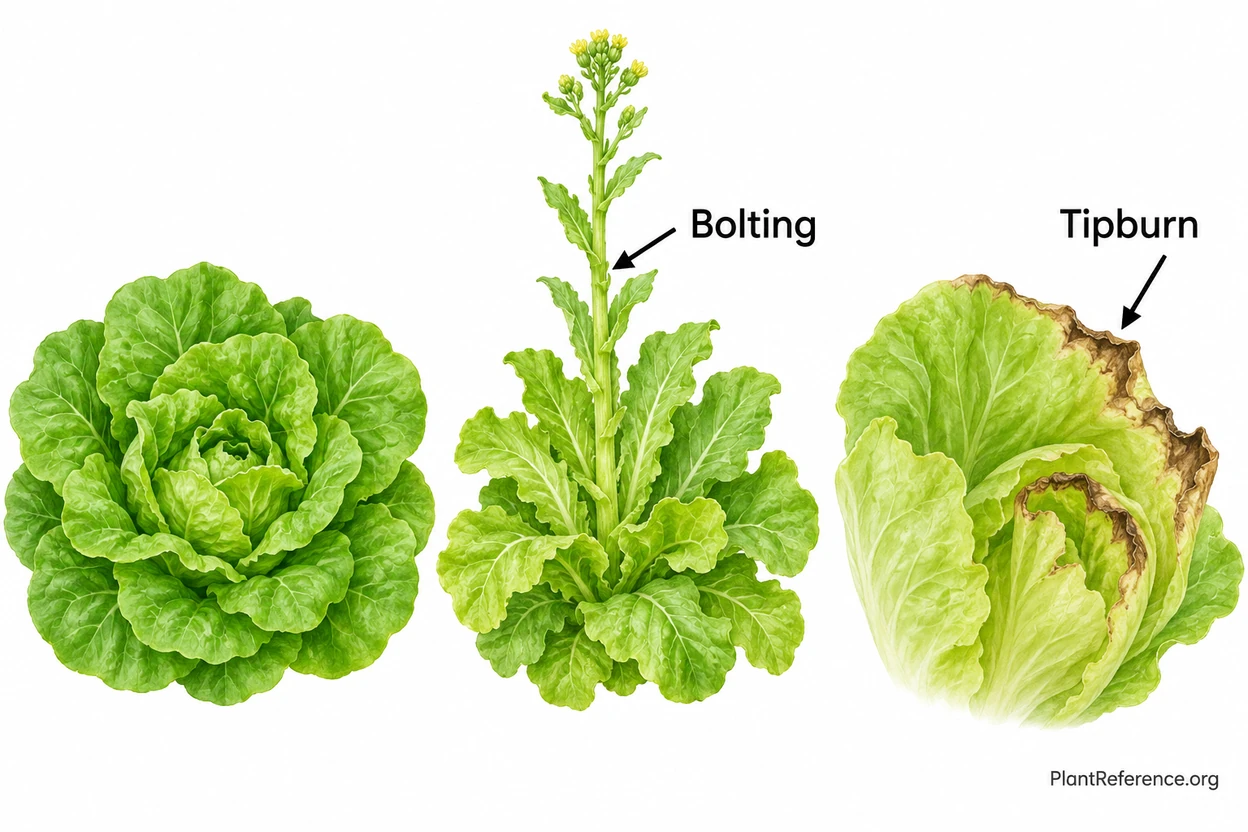 Lettuce showing bolting stalk and tipburn leaf margins in a Chicago garden