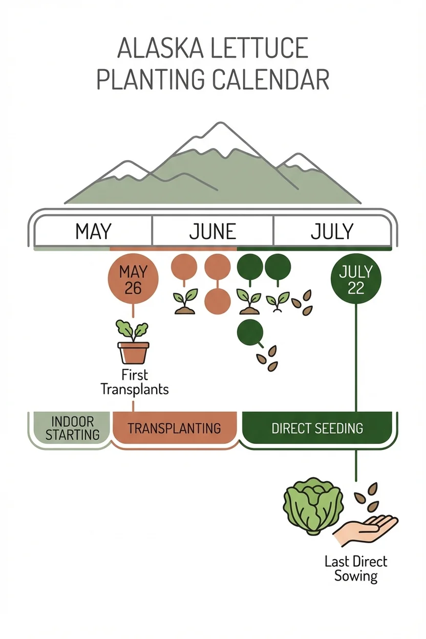 Planting calendar showing specific dates for starting lettuce in Anchorage Zone 4b