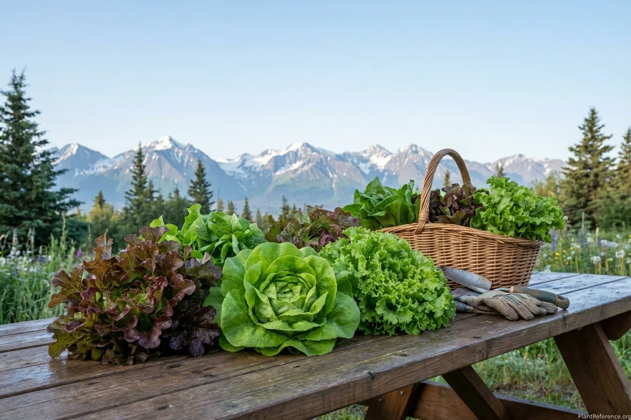 Fresh lettuce harvest from Anchorage Alaska garden showing various varieties