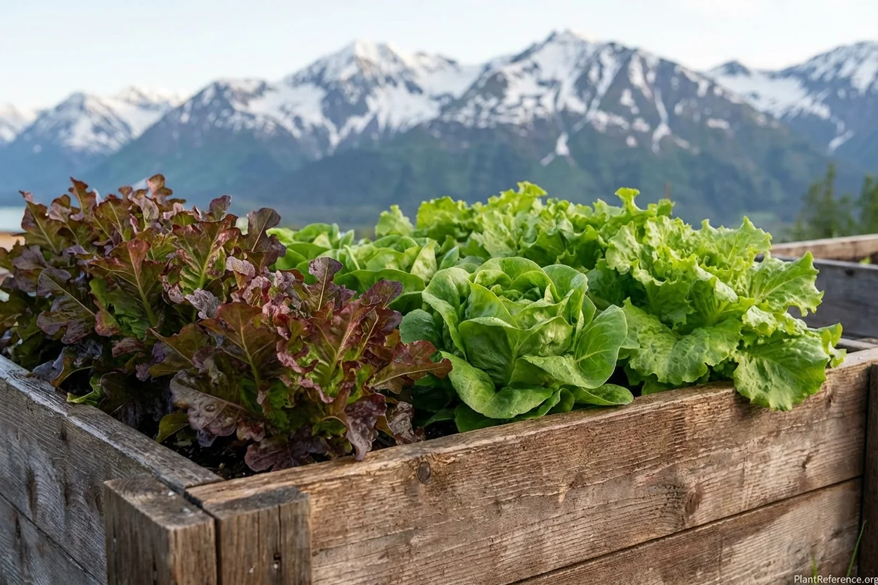 Different lettuce varieties growing in Anchorage Alaska showing size and growth differences