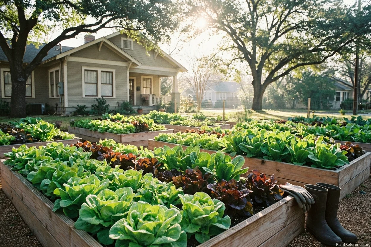 Lettuce producing at peak quality in Austin garden during mild Hill Country winter