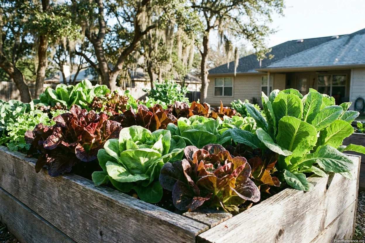 Lettuce varieties growing in Austin Zone 8b garden during mild Hill Country winter