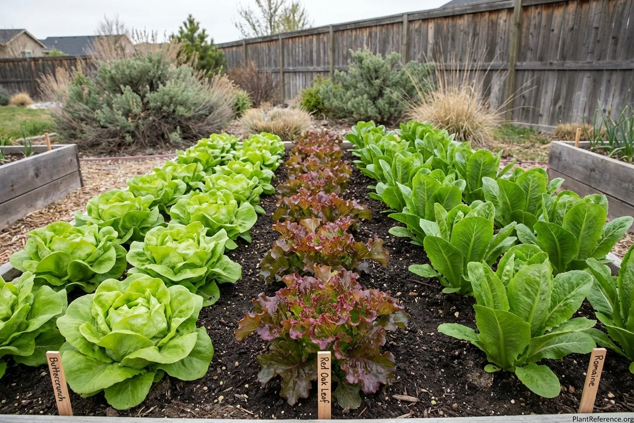Buttercrunch, Red Oak Leaf, and Romaine lettuce growing in Boise Zone 6a garden