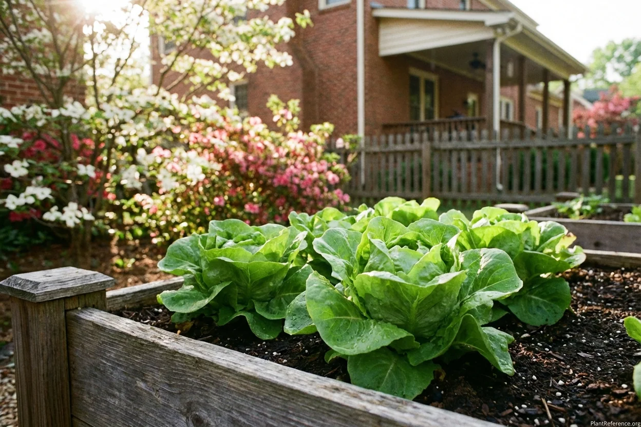 Buttercrunch lettuce growing in Charlotte Zone 7b suburban raised bed