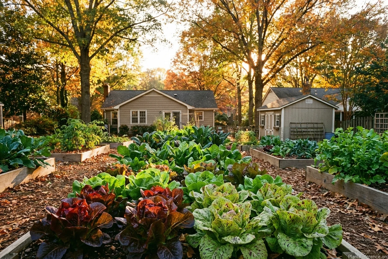 Lettuce producing in Charlotte garden during cool Piedmont fall