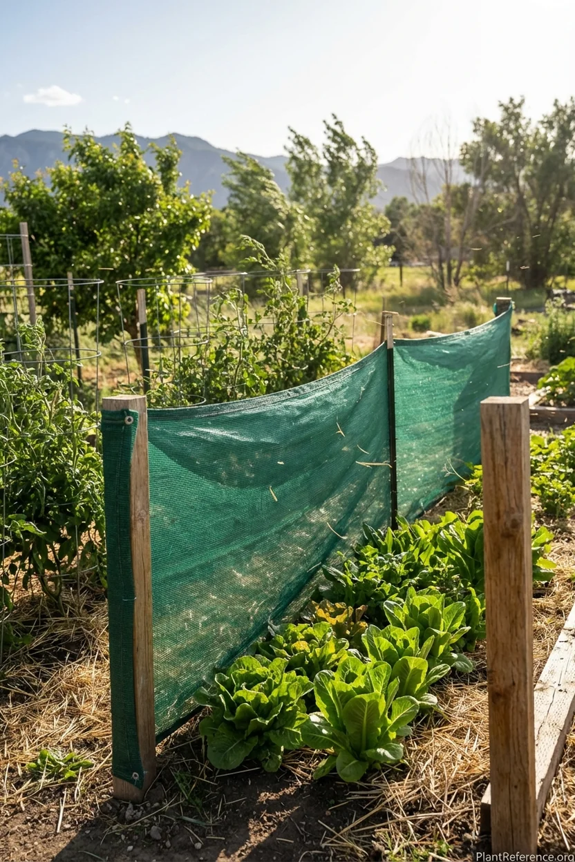 Wind protection for lettuce plants in Denver Zone 5a using mesh screening and companion plants