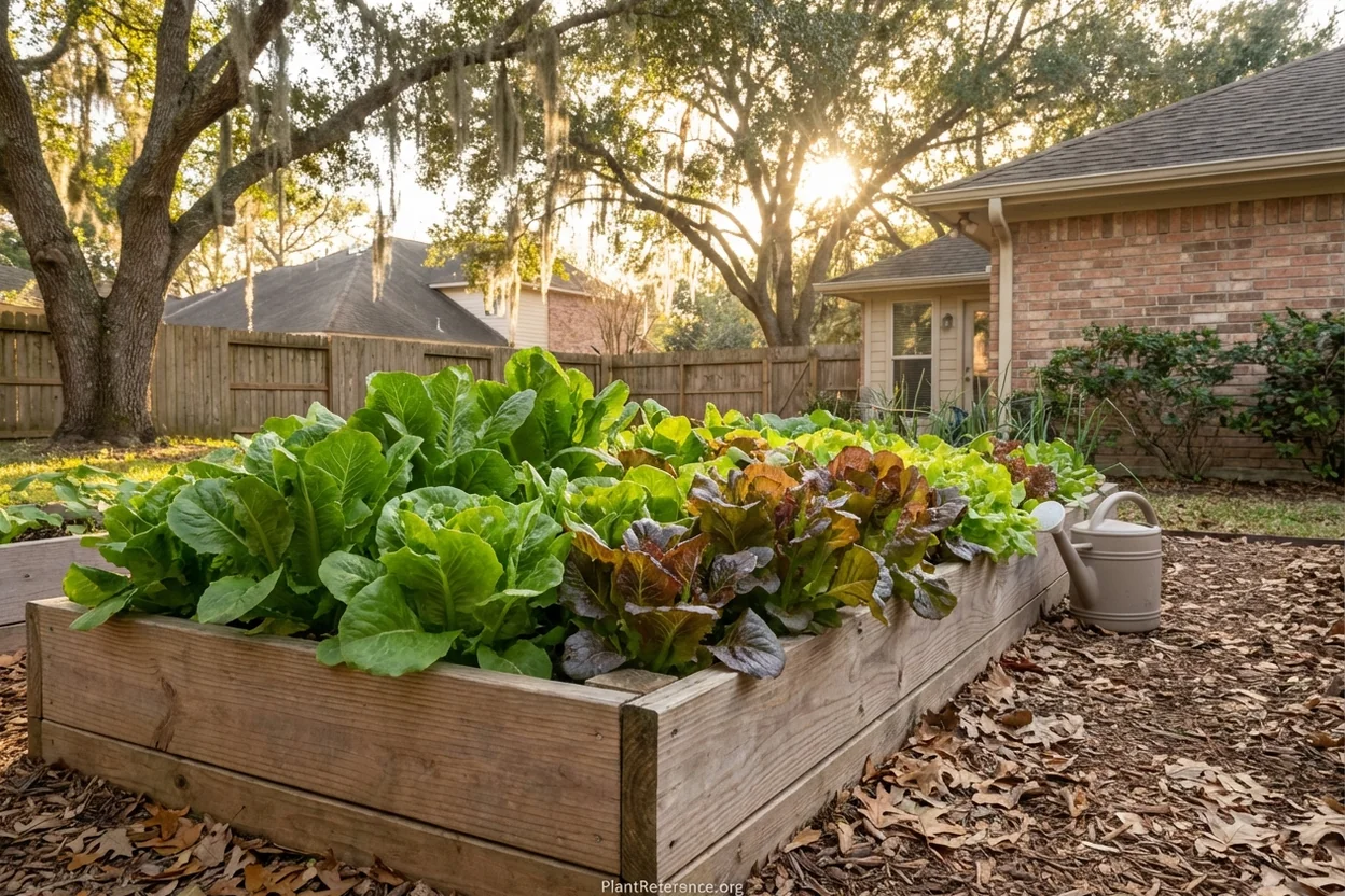 Lettuce producing at peak quality in Houston garden during mild Gulf Coast winter