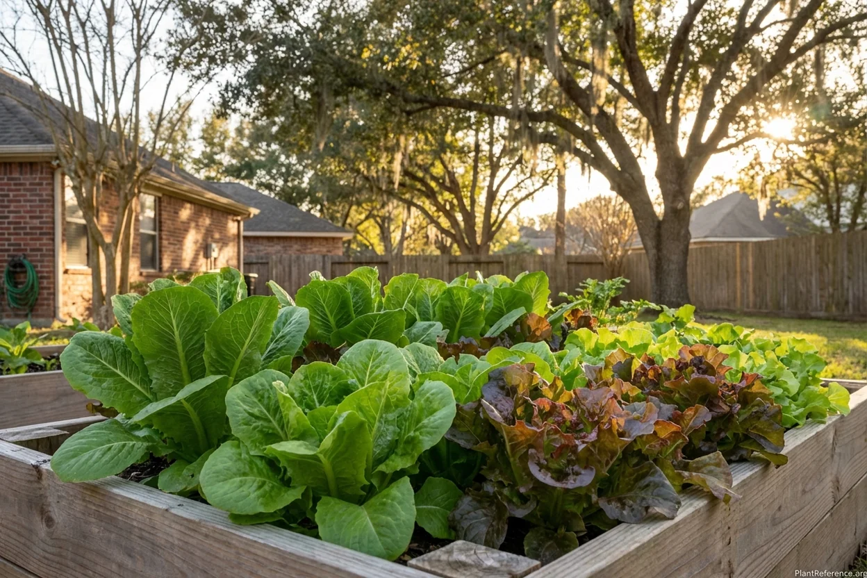 Lettuce growing in Houston Zone 9a garden during mild Gulf Coast winter
