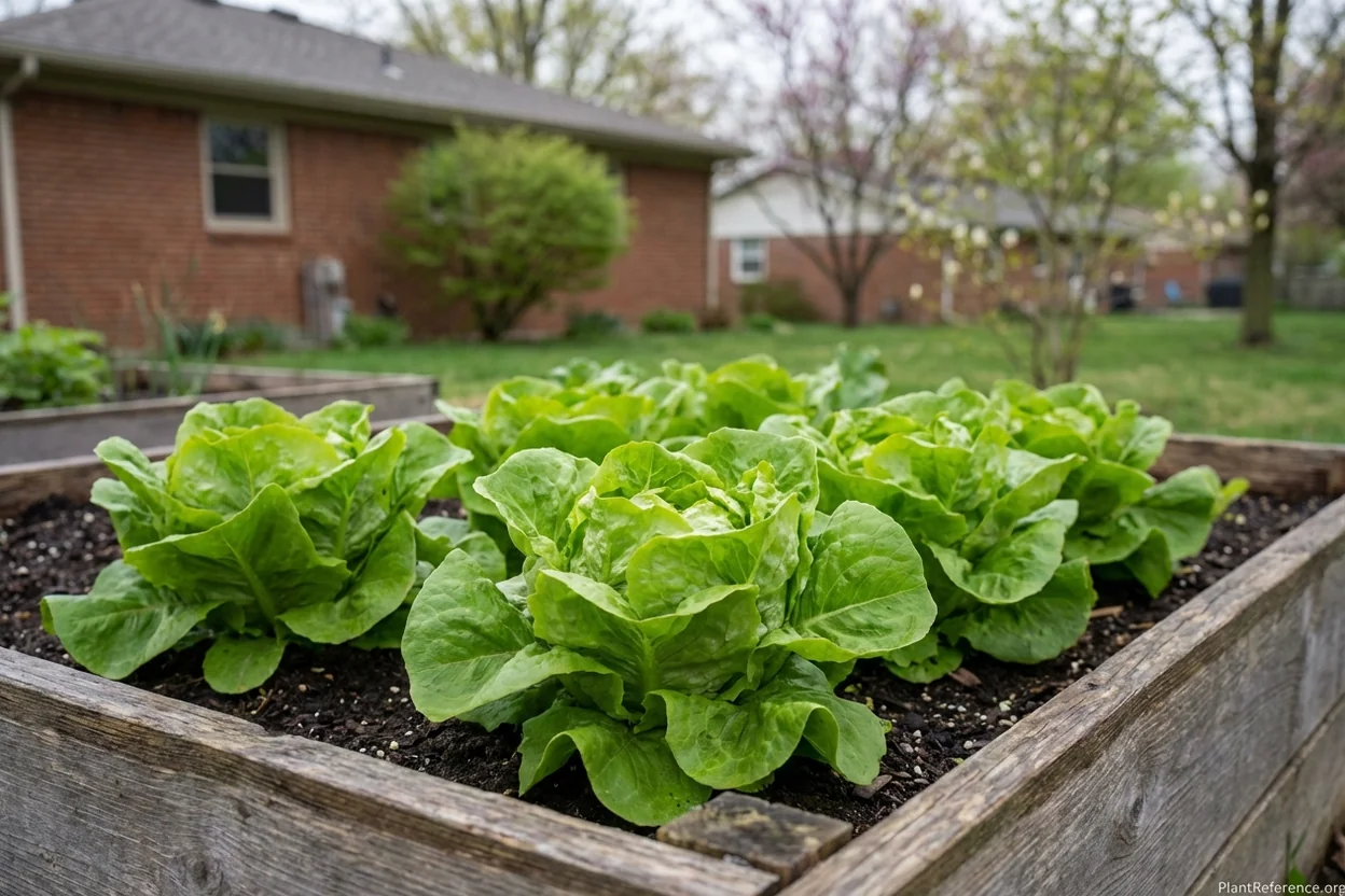 Buttercrunch lettuce growing in Indianapolis Zone 5b raised bed garden