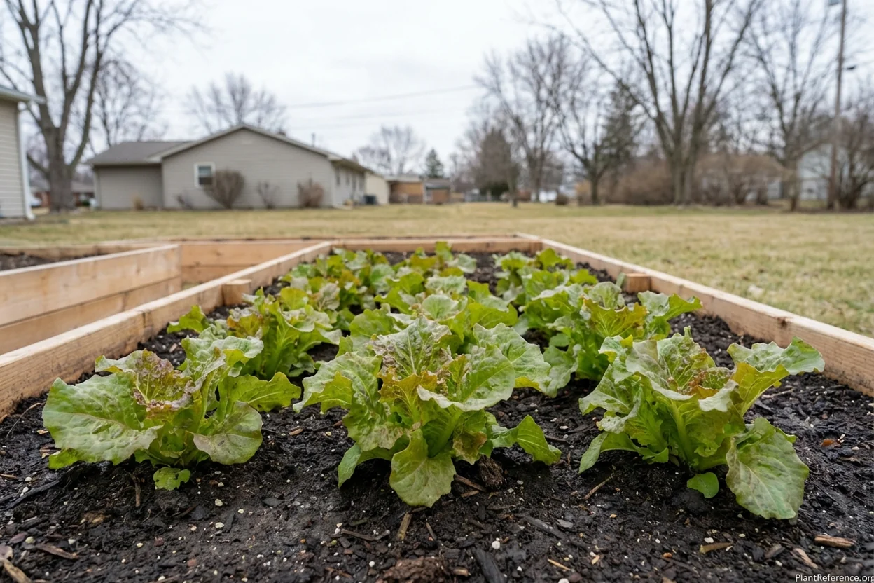 Lettuce growing in Indianapolis Zone 5b garden in early spring