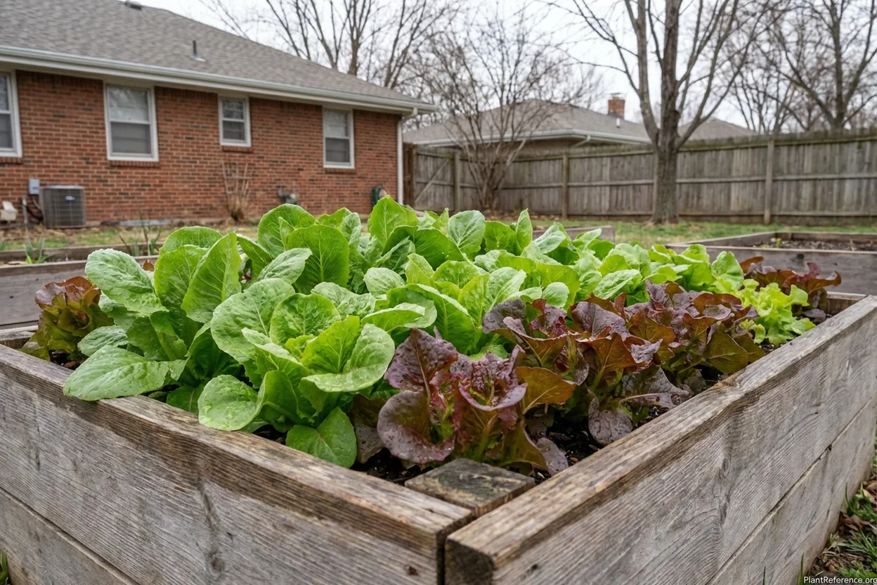 Lettuce growing in Kansas City Zone 6a garden in early spring