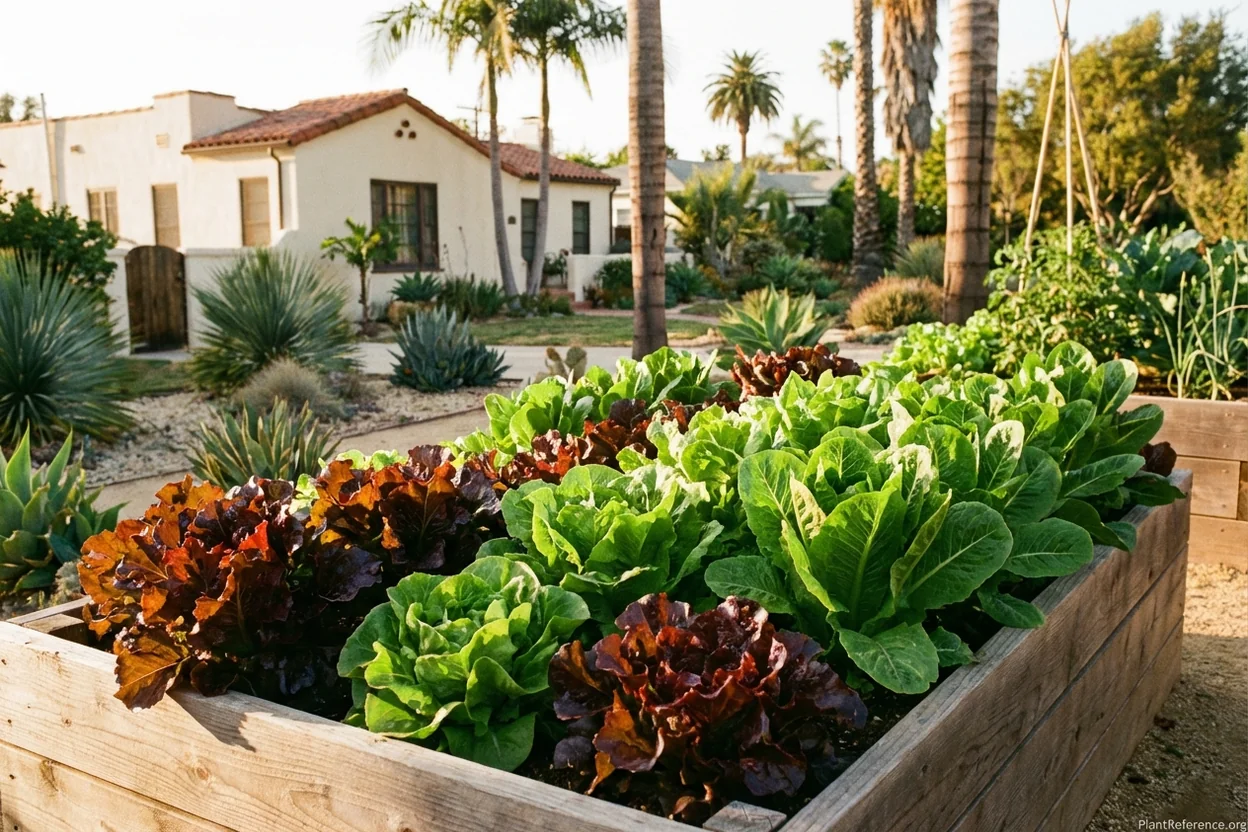 Lettuce growing in Los Angeles Zone 10b garden during mild winter