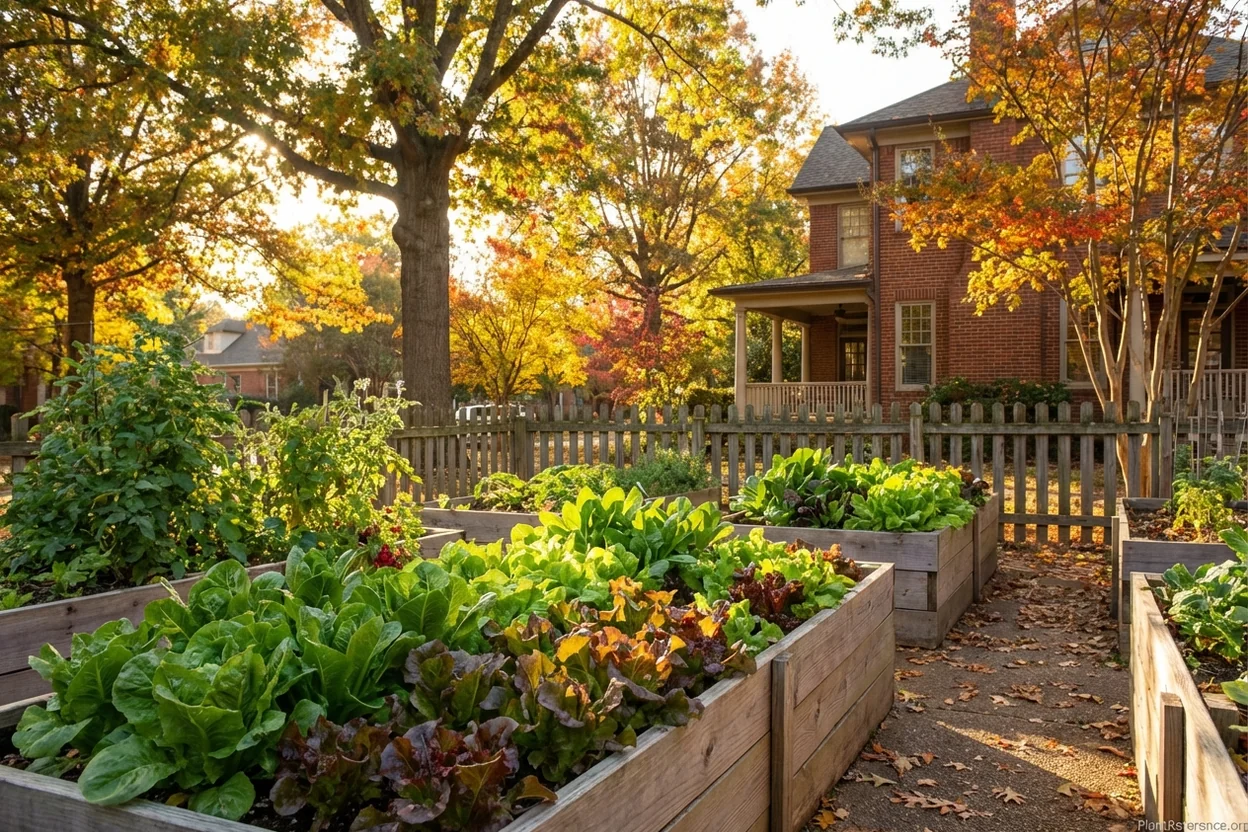 Lettuce producing in Memphis garden during cool Tennessee fall