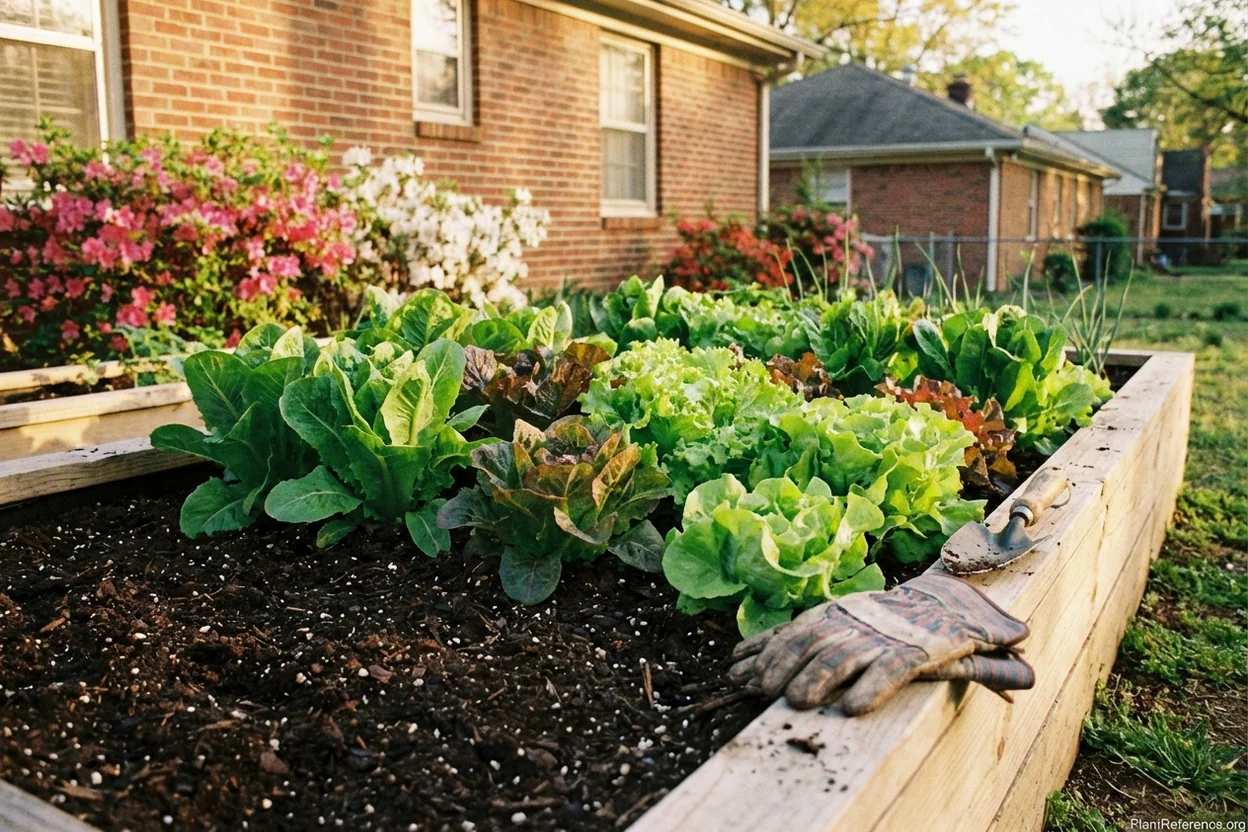 Lettuce growing in Memphis Zone 7b raised bed with fertile Delta soil
