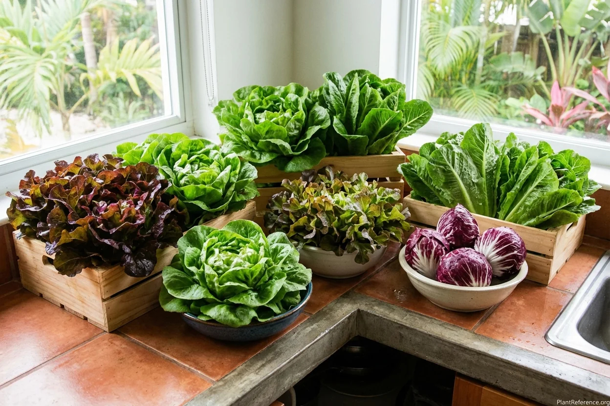 Fresh lettuce varieties harvested from Miami tropical garden