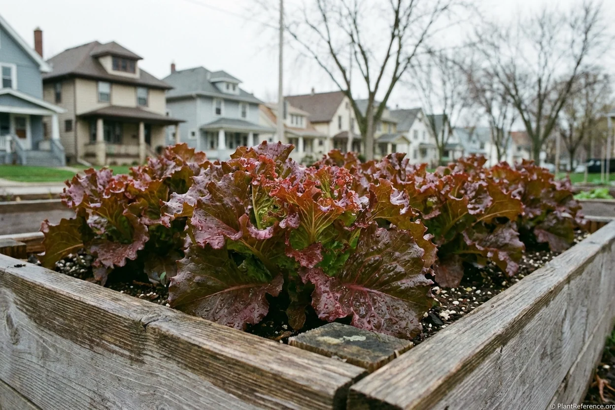 Red Oak Leaf lettuce with vivid burgundy tips in Milwaukee Zone 5b garden