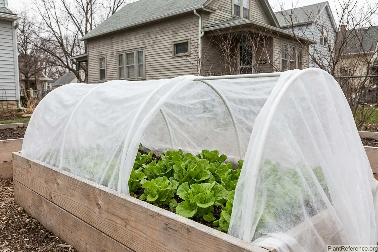 Lettuce growing under row cover in Milwaukee Zone 5b garden