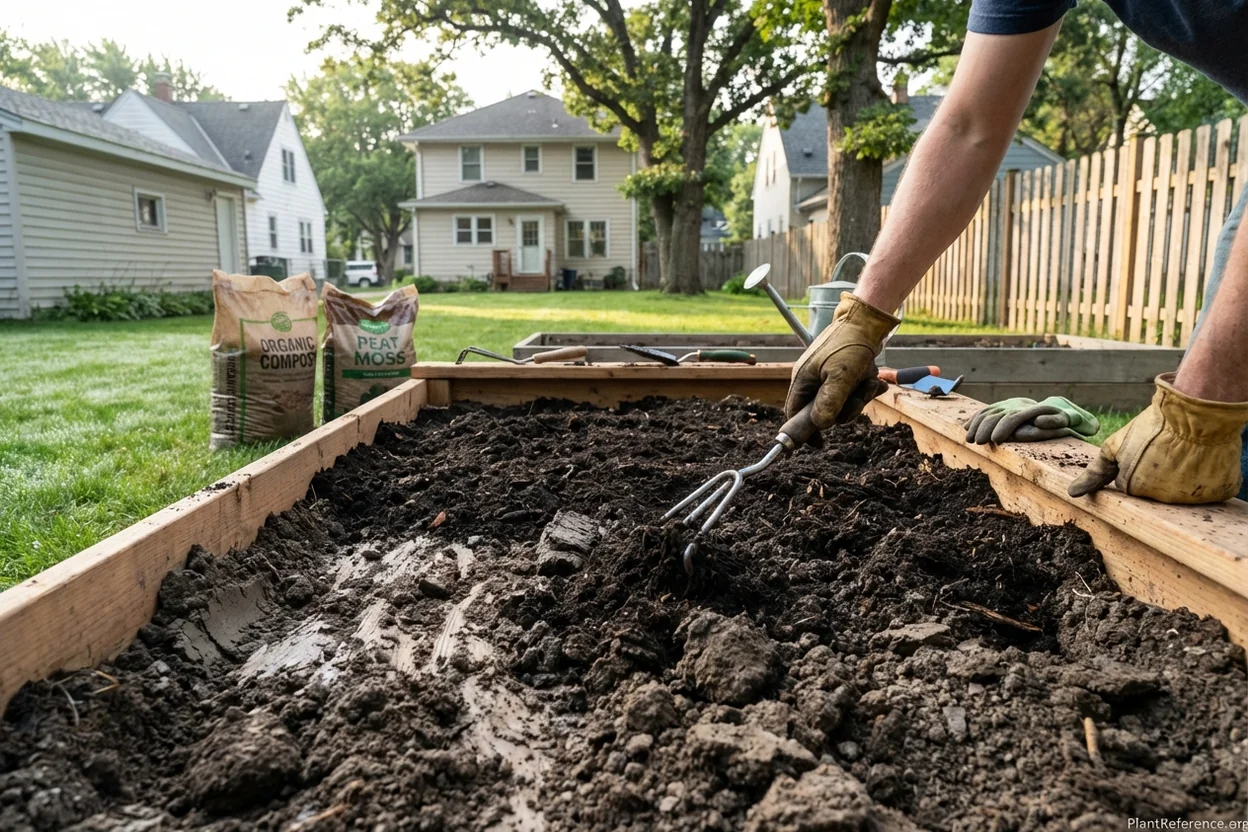 Preparing Minneapolis clay soil with compost amendments for lettuce planting in Zone 4a