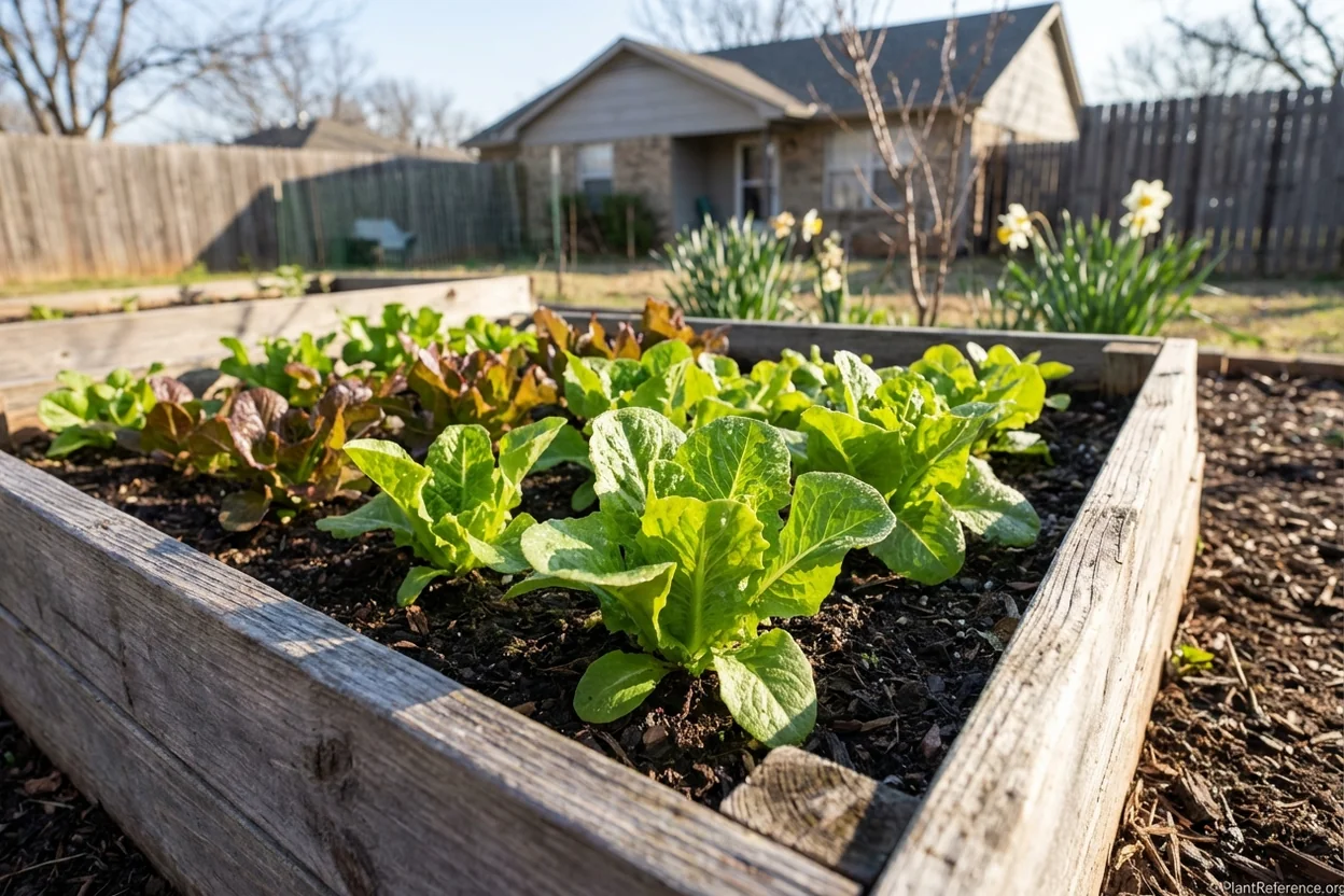 Lettuce growing in Oklahoma City Zone 7a garden in early spring