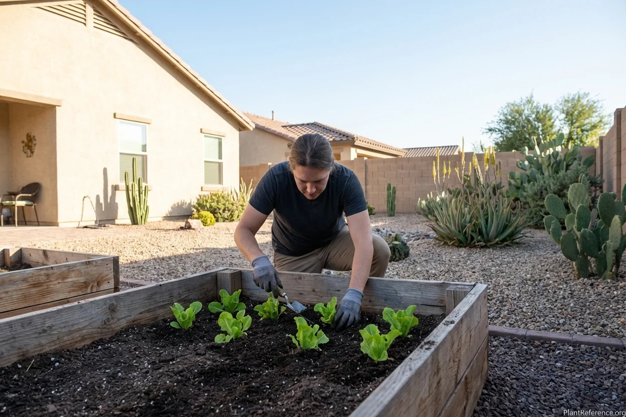Lettuce being planted in Phoenix Zone 9b garden in early October