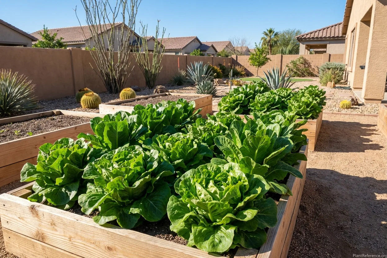 Lettuce producing at peak quality in Phoenix garden during mild desert winter