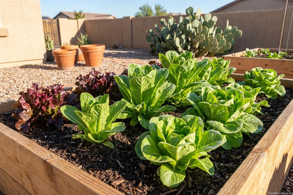 Lettuce varieties growing in Phoenix Zone 9b garden during mild desert winter