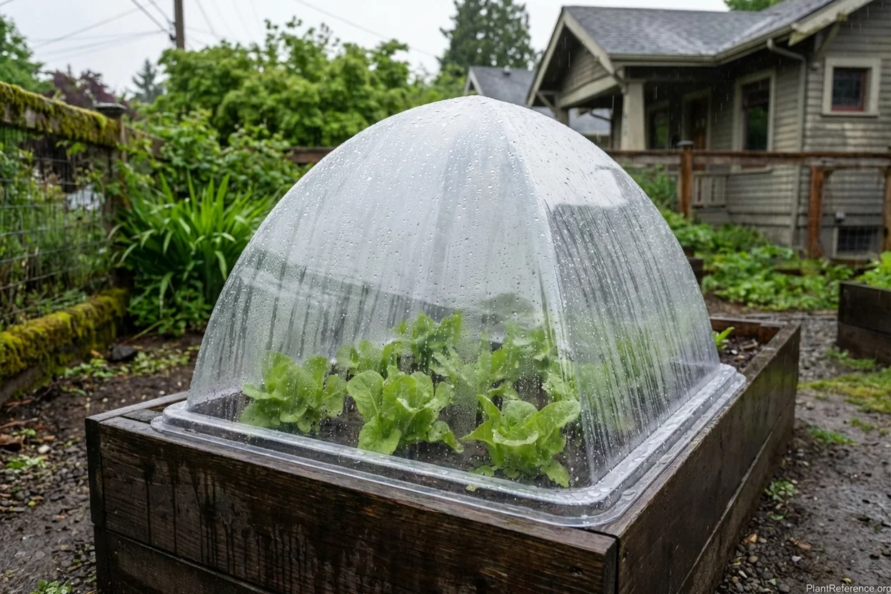 Lettuce growing under cloche in Portland Zone 8b winter garden