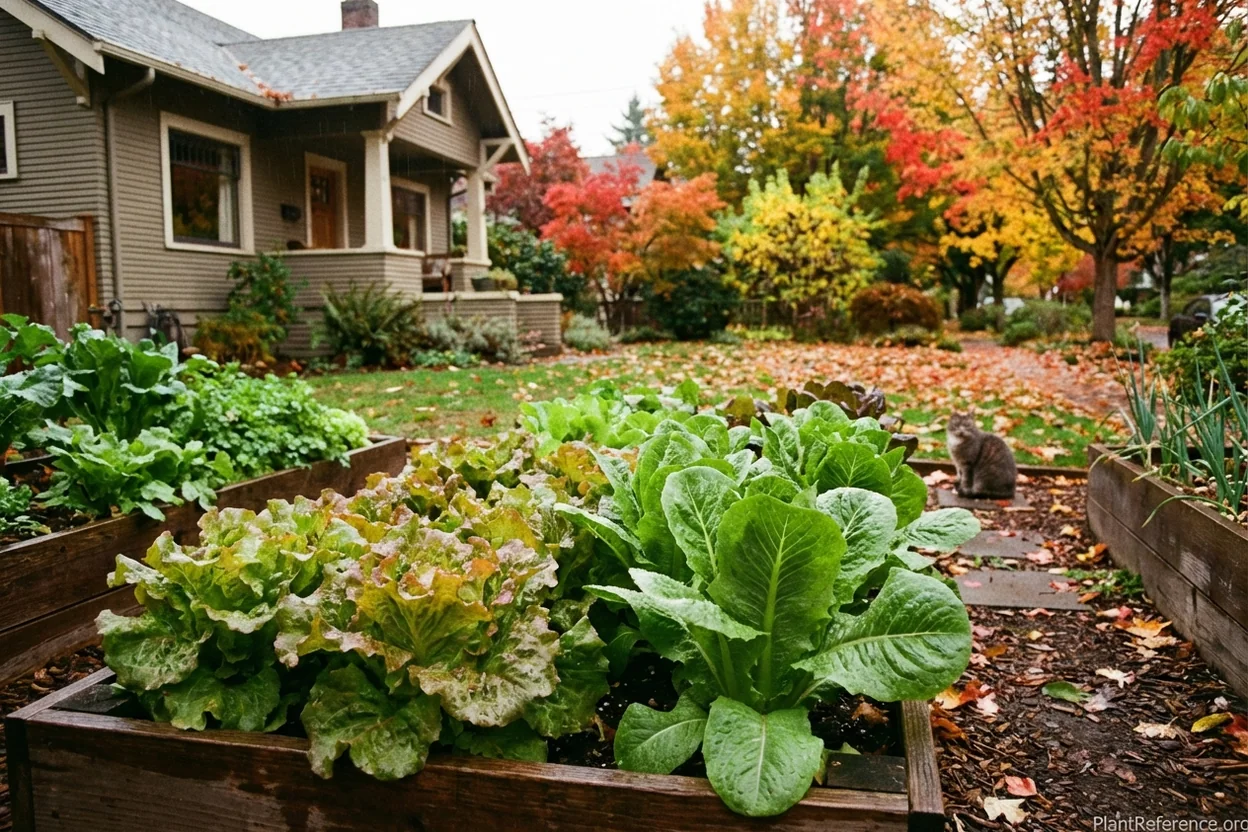 Lettuce producing in Portland garden during Oregon fall