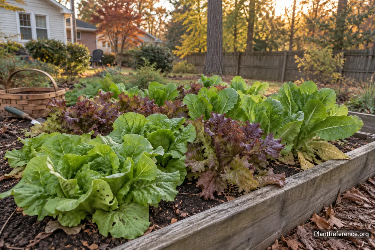 Lettuce producing in Raleigh garden during cool Piedmont fall