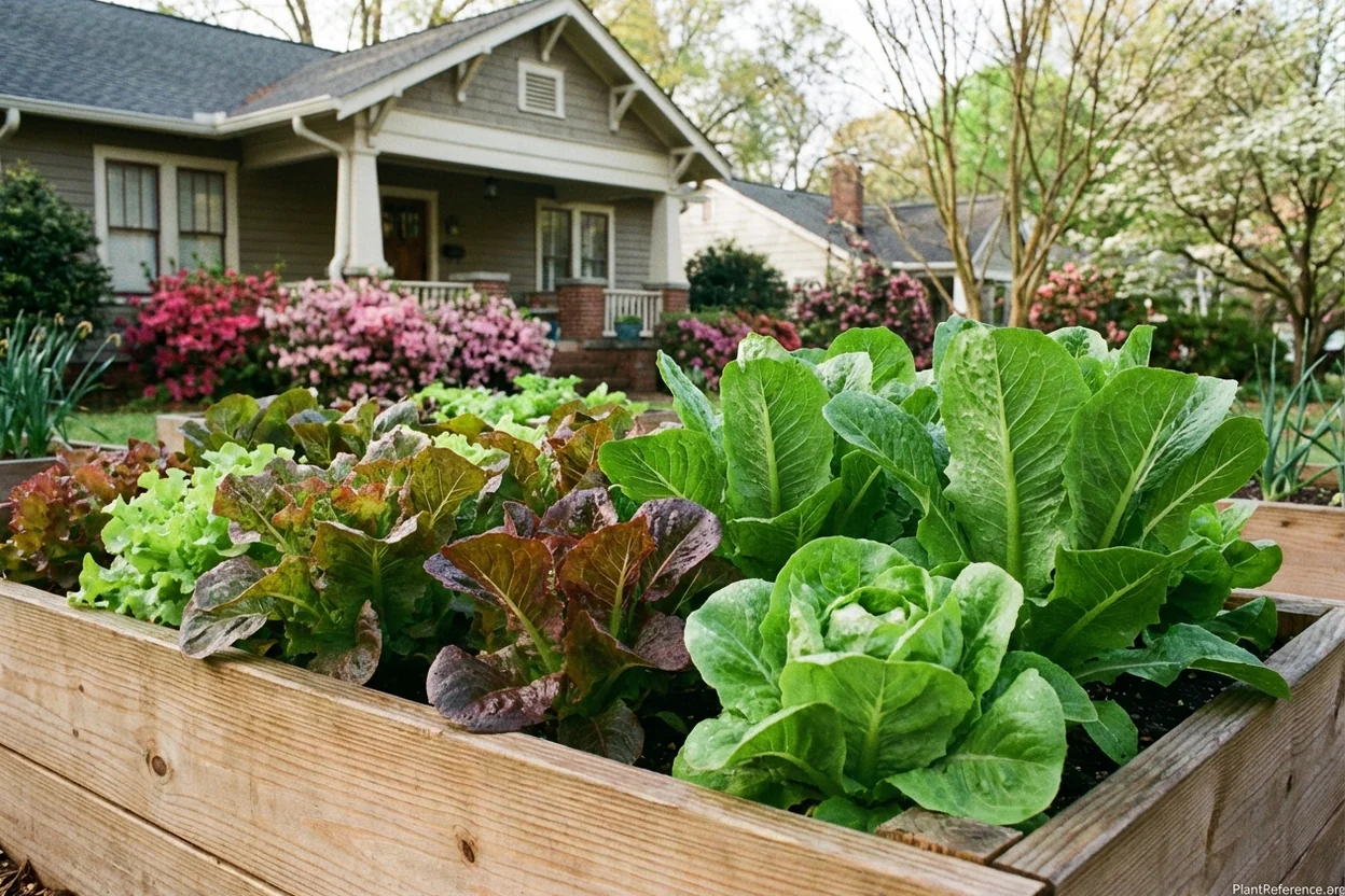 Lettuce growing in Raleigh Zone 7b garden in early spring