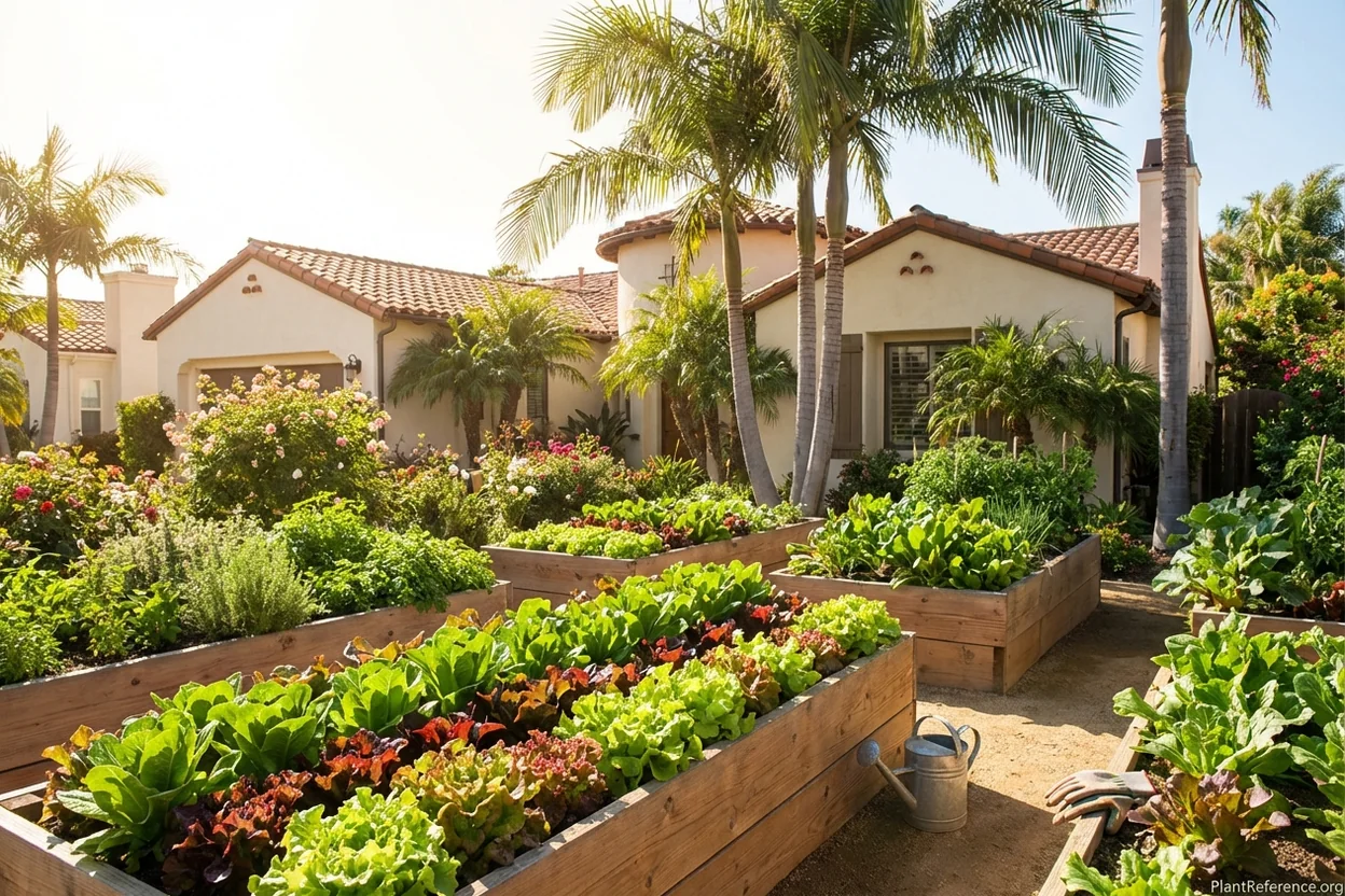 Lettuce producing in San Diego garden during mild year-round conditions