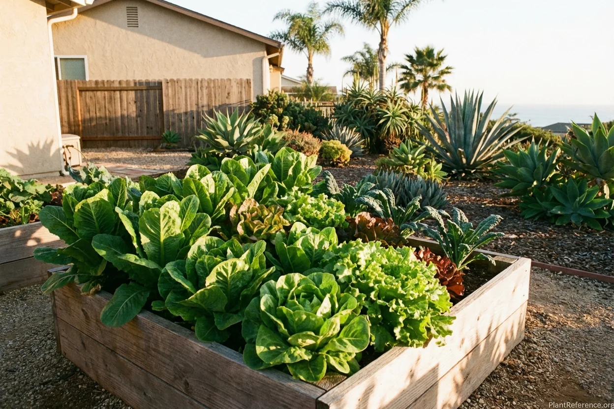 Lettuce growing in San Diego Zone 10b garden during mild winter