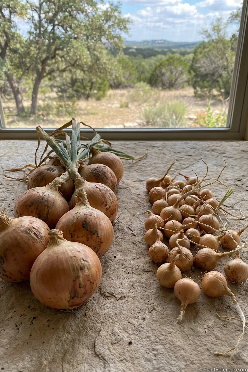 Proper onion bulb development vs problems in Austin Zone 8b gardens
