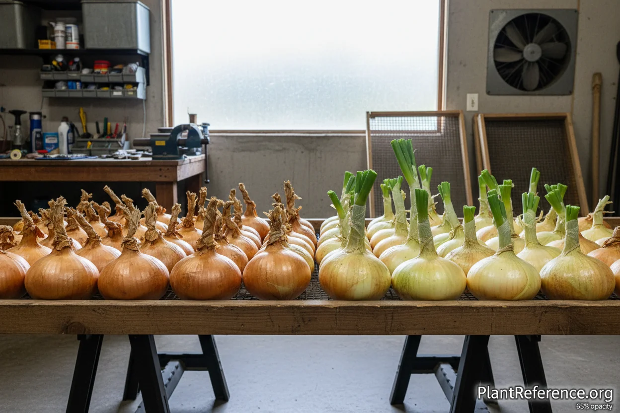 Properly cured vs improperly cured onions showing storage quality differences