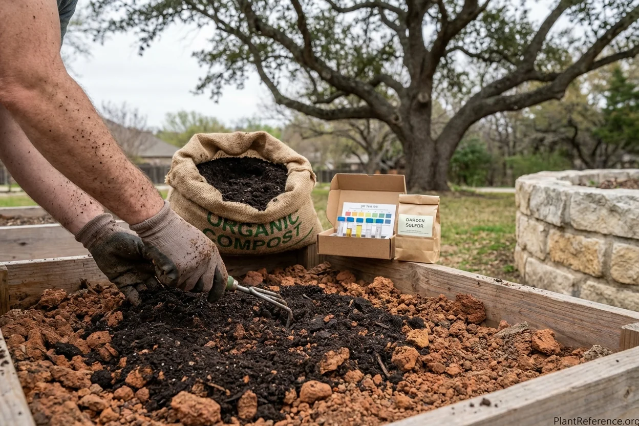 Preparing Dallas clay soil with compost for onion planting in Zone 8a