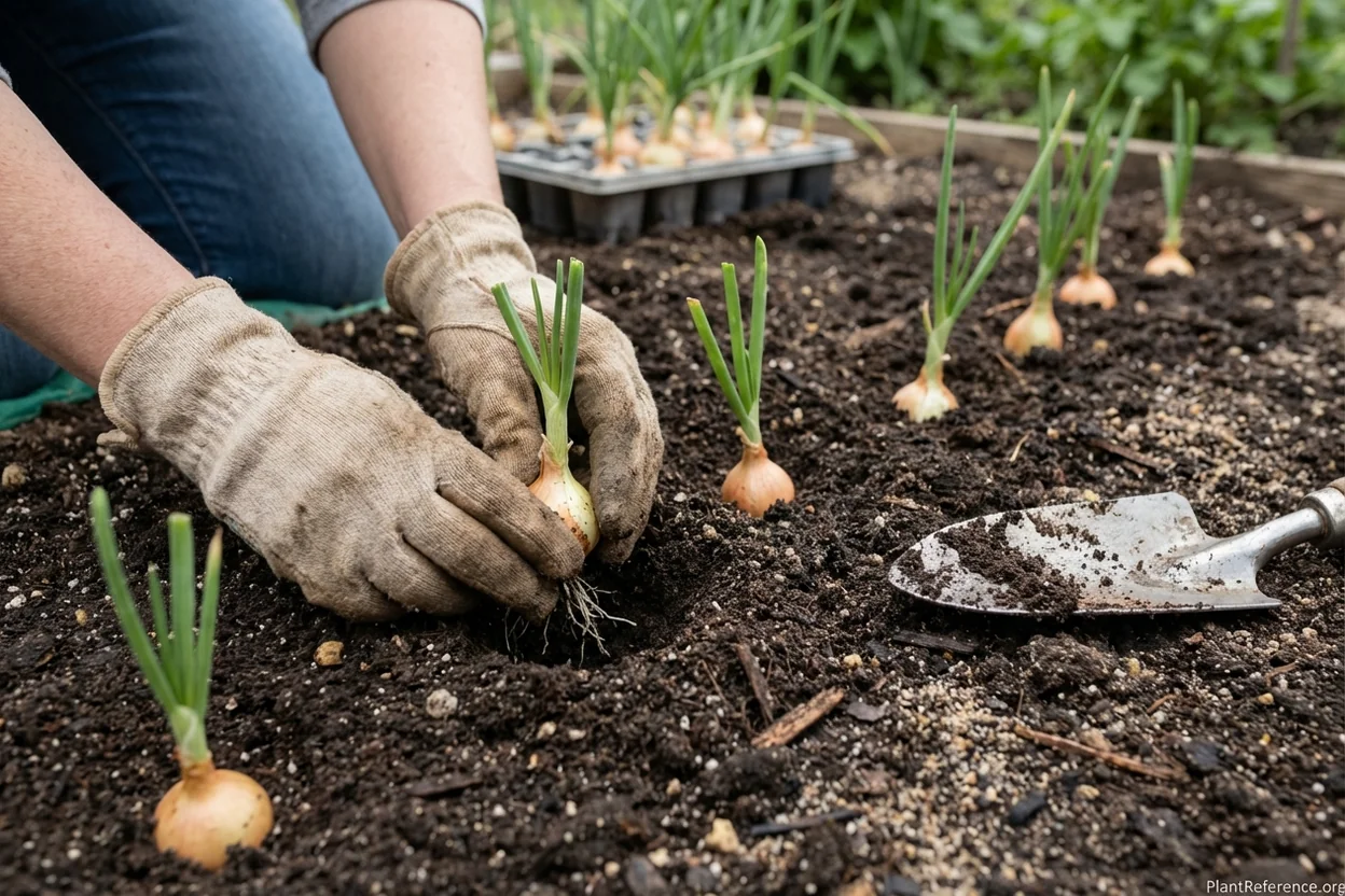Proper technique for planting onion transplants in Houston garden soil