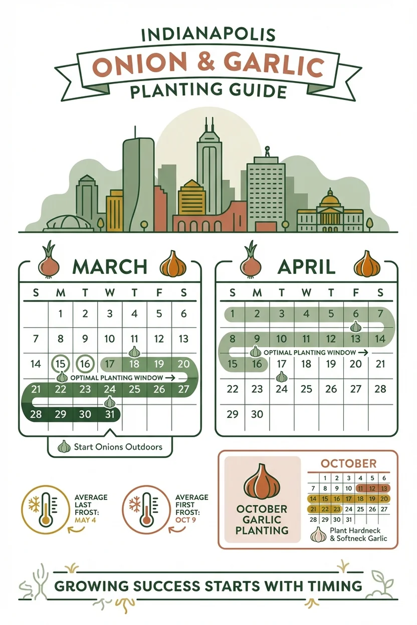 March April calendar showing optimal onion planting dates for Indianapolis Zone 5b gardeners