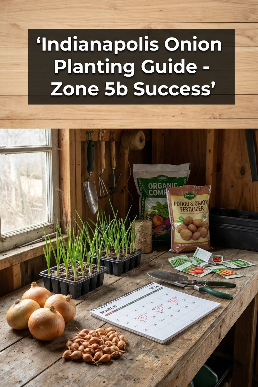 Indianapolis onion planting guide showing March-April planting dates for Zone 5b