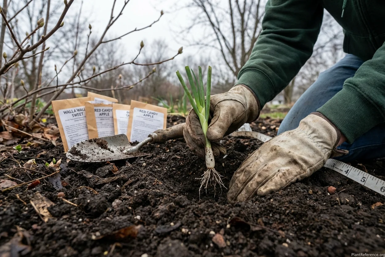 Planting onion transplants in Indianapolis Zone 5b garden during optimal March timing